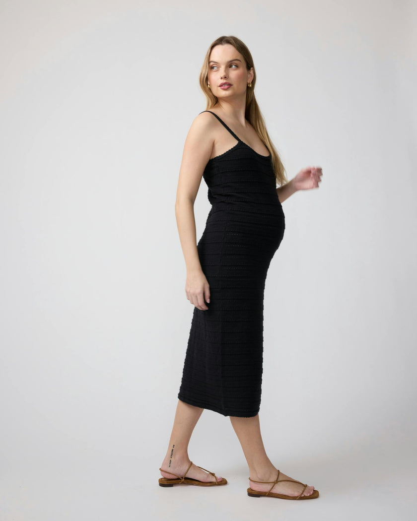 Sleeveless Pointelle Knit Maternity Midi Dress