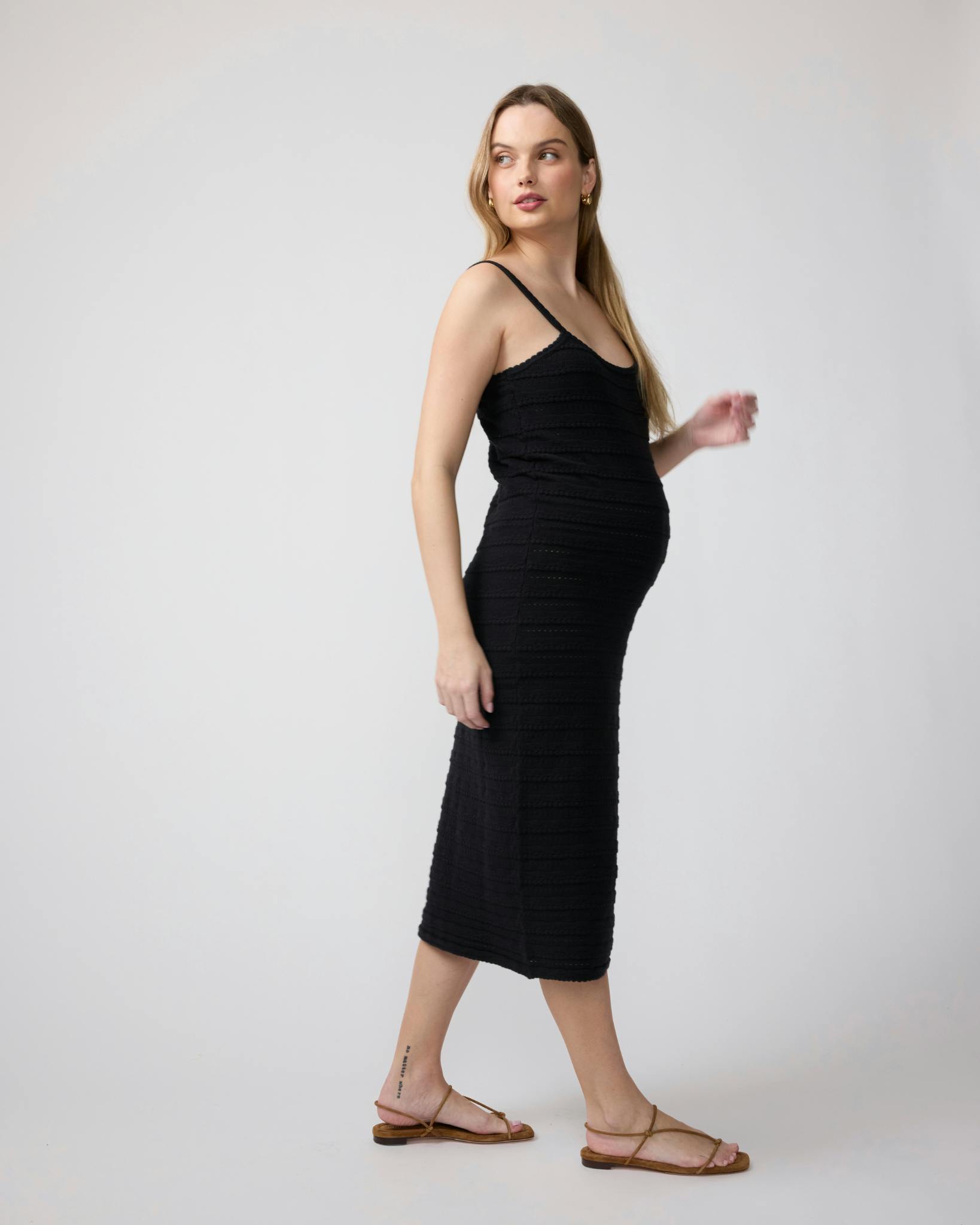 Sleeveless Pointelle Knit Maternity Midi Dress