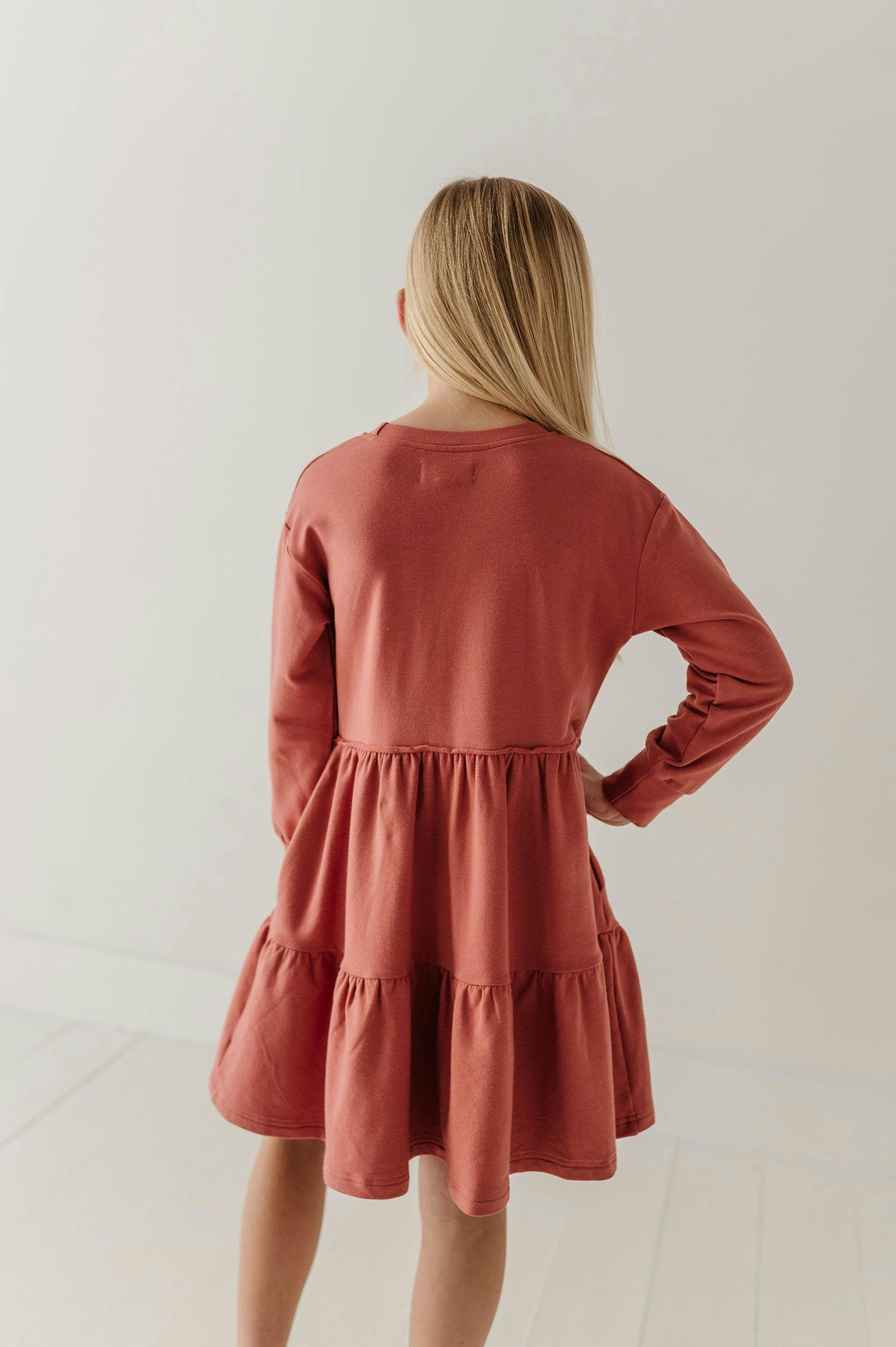 Girls Terry Sweatshirt Dress in Shadow Green