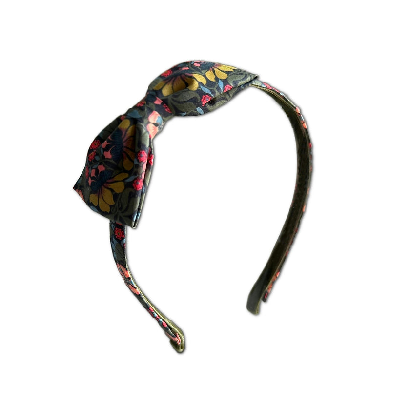 Liberty of London Bow Headband, Olive/Pink Floral