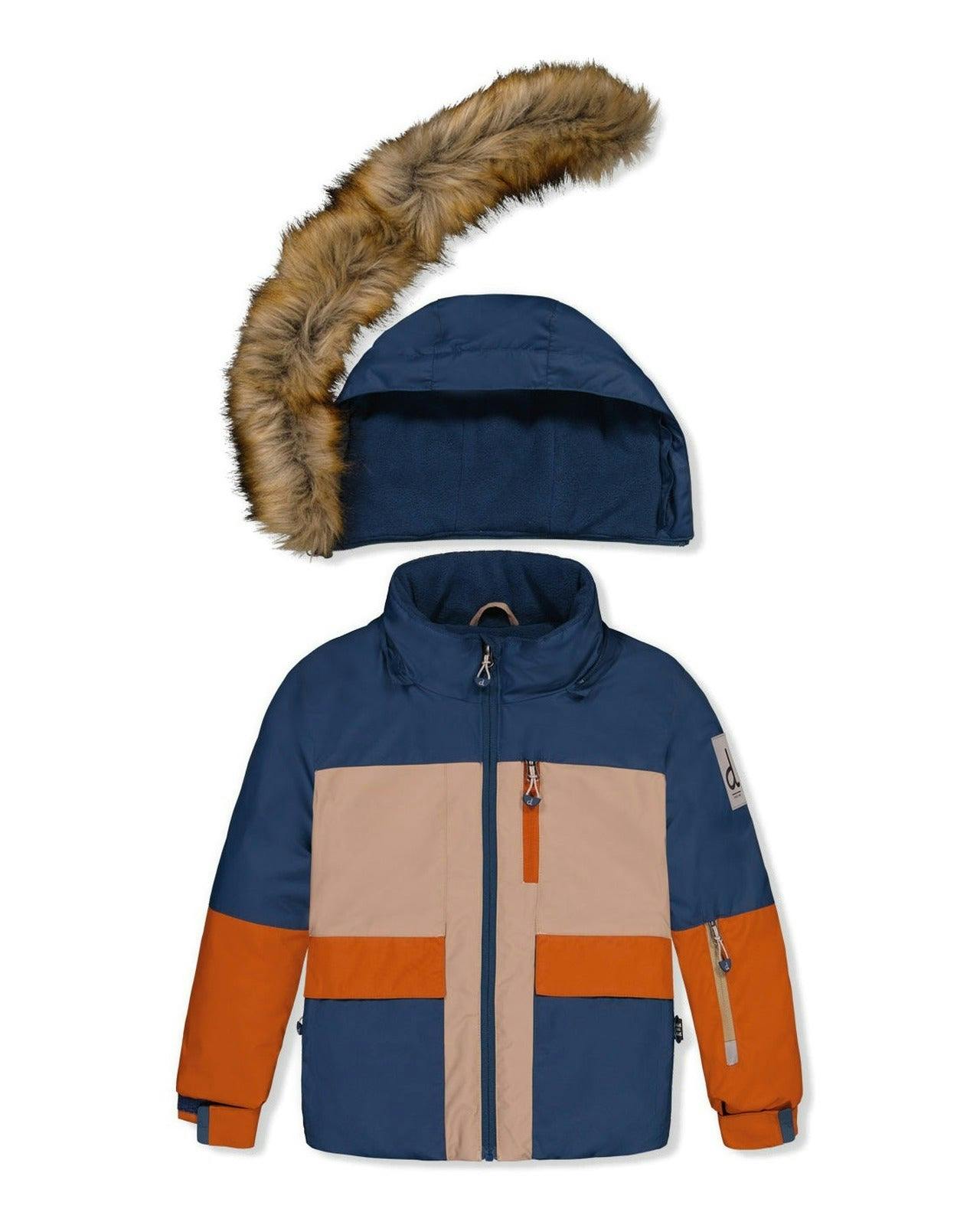 Two Piece Play Snowsuit Navy And Rust Colorblock With Blue Bear Print Pants