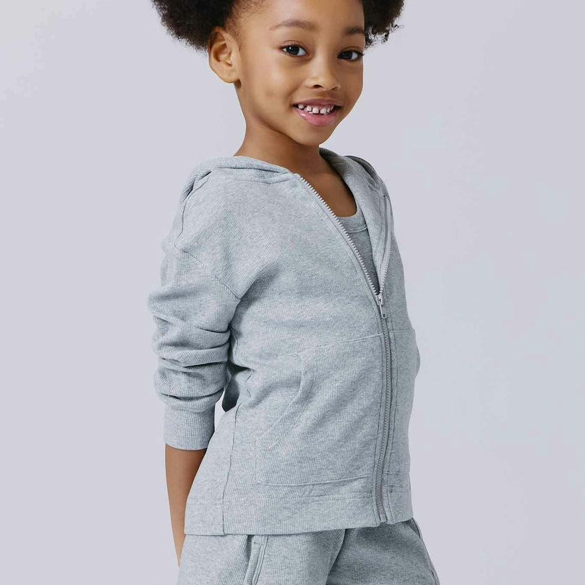 Girls Rib Hoodie in Collegiate Gray