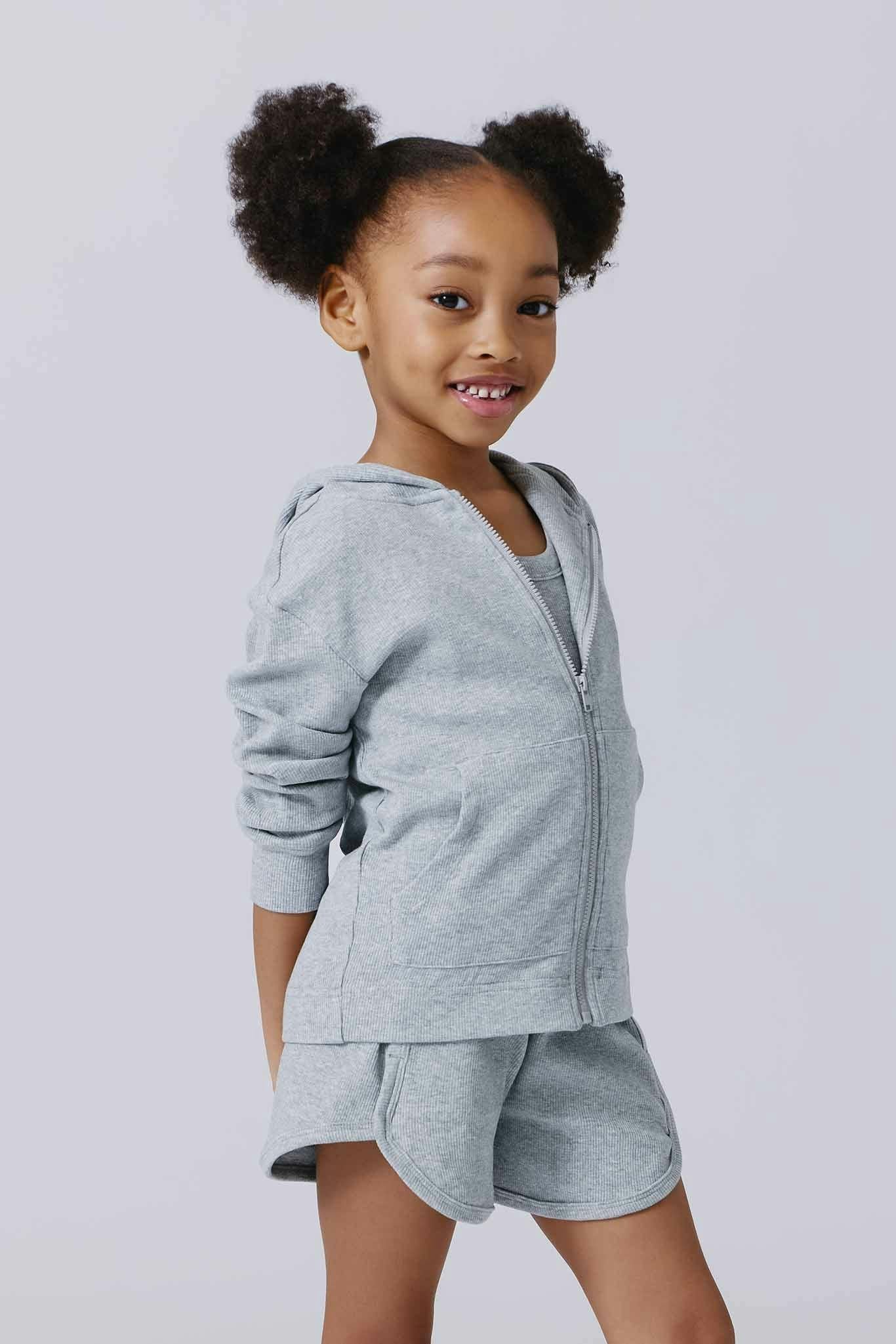 Girls Rib Hoodie in Collegiate Gray