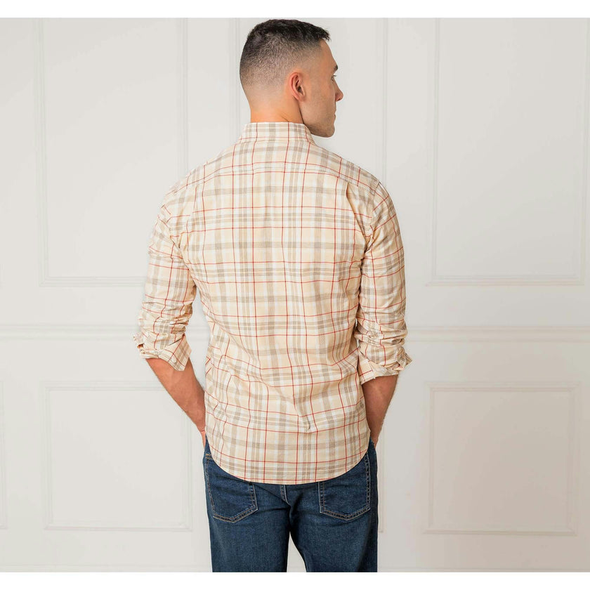Men's Organic Long Sleeve Stretch Poplin Button Down Shirt, Beige