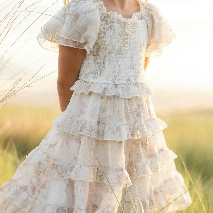 Mini Winnie Dress in Bright White Wispy Wildflower