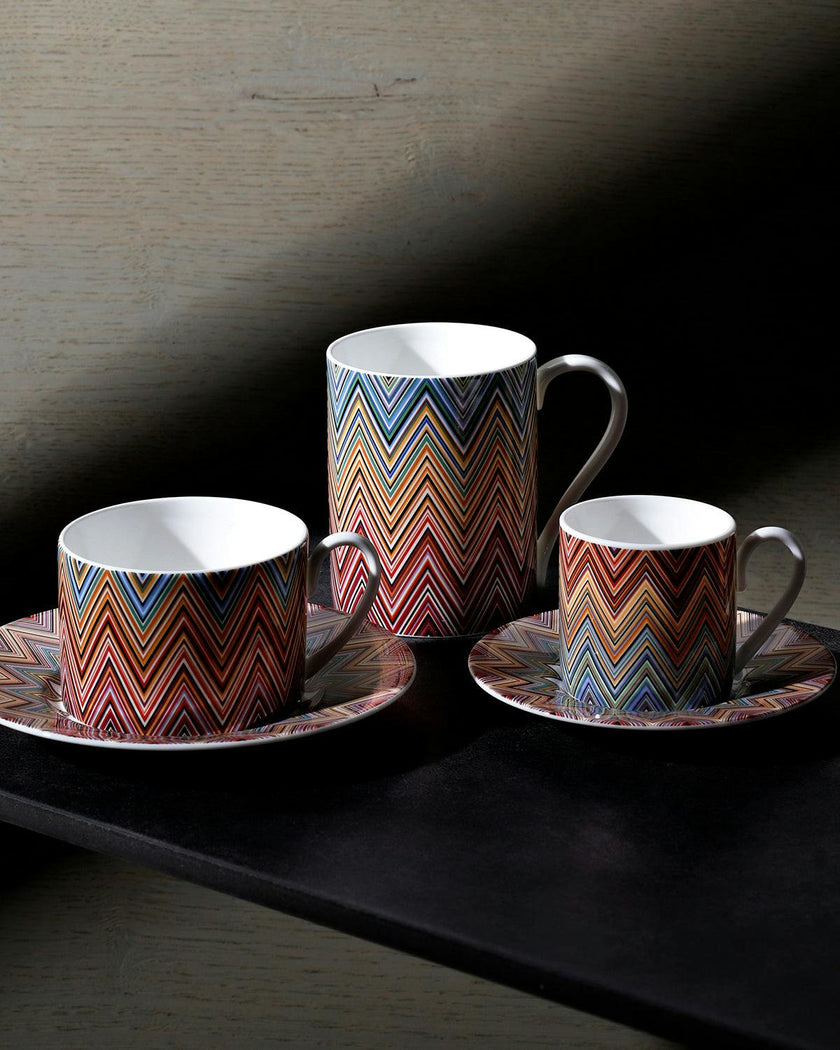 Tea Cup & Saucer ZIG ZAG Set of 2 in Luxury Box Jarris 156 diam. 3.3", H 2.3", cap. 7.5 oz, Saucer diam. 6"