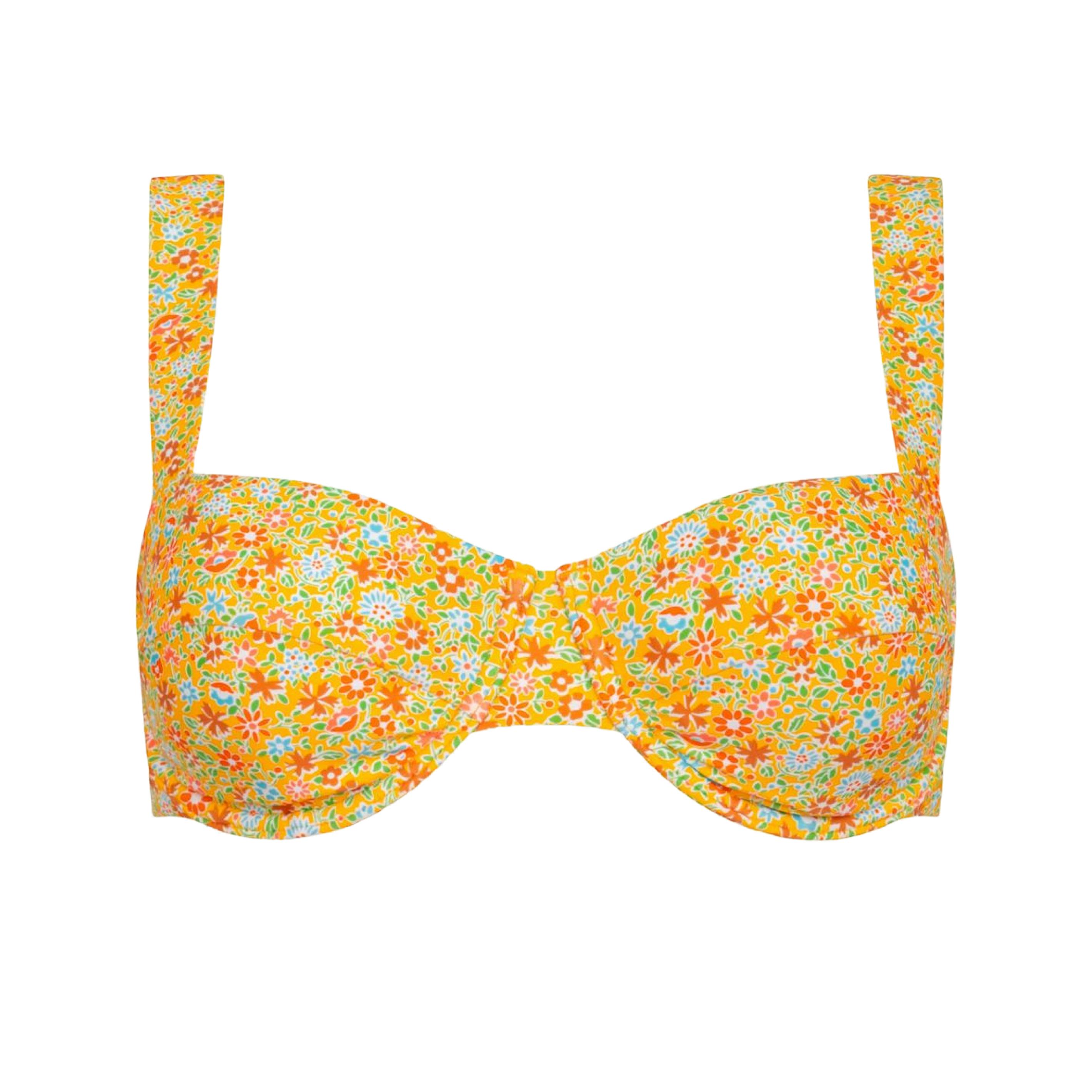 women's marigold floral bikini top with cups