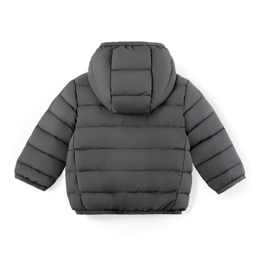 Gray Down Quilted Hooded Puffer Jacket
