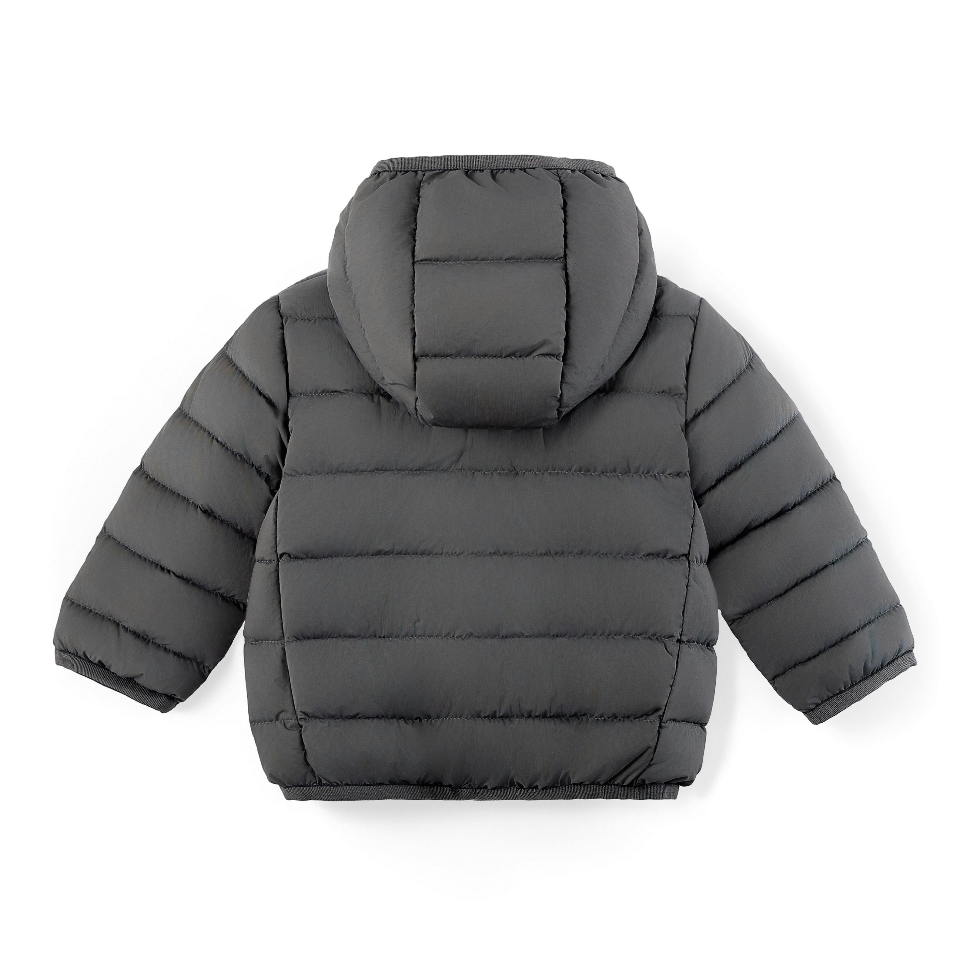 Gray Down Quilted Hooded Puffer Jacket