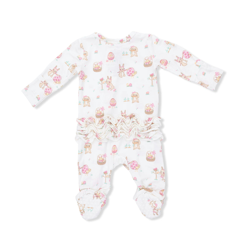 Easter Egg Hunt Pink - 2 Way Ruffle Back Zipper Footie