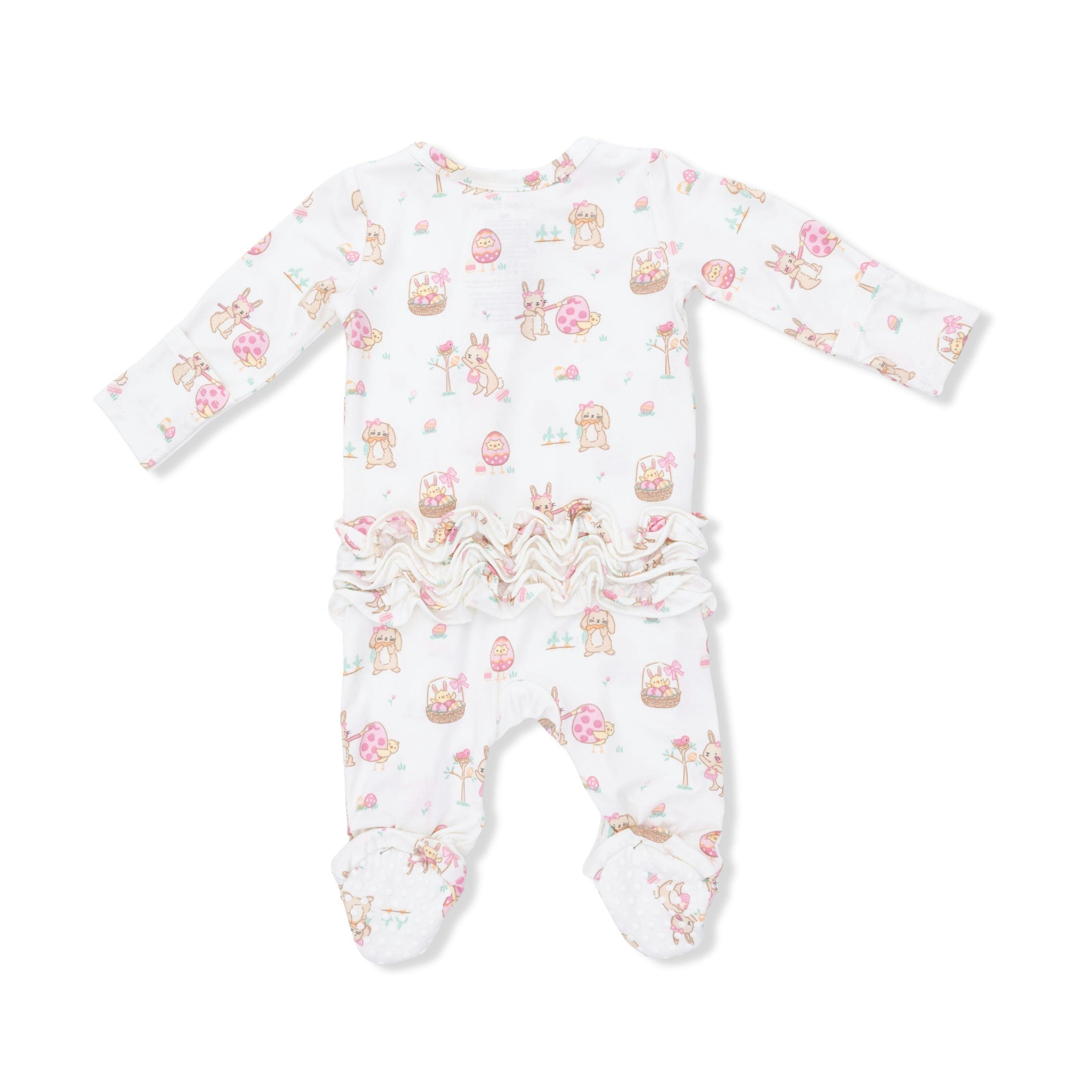 Easter Egg Hunt Pink - 2 Way Ruffle Back Zipper Footie