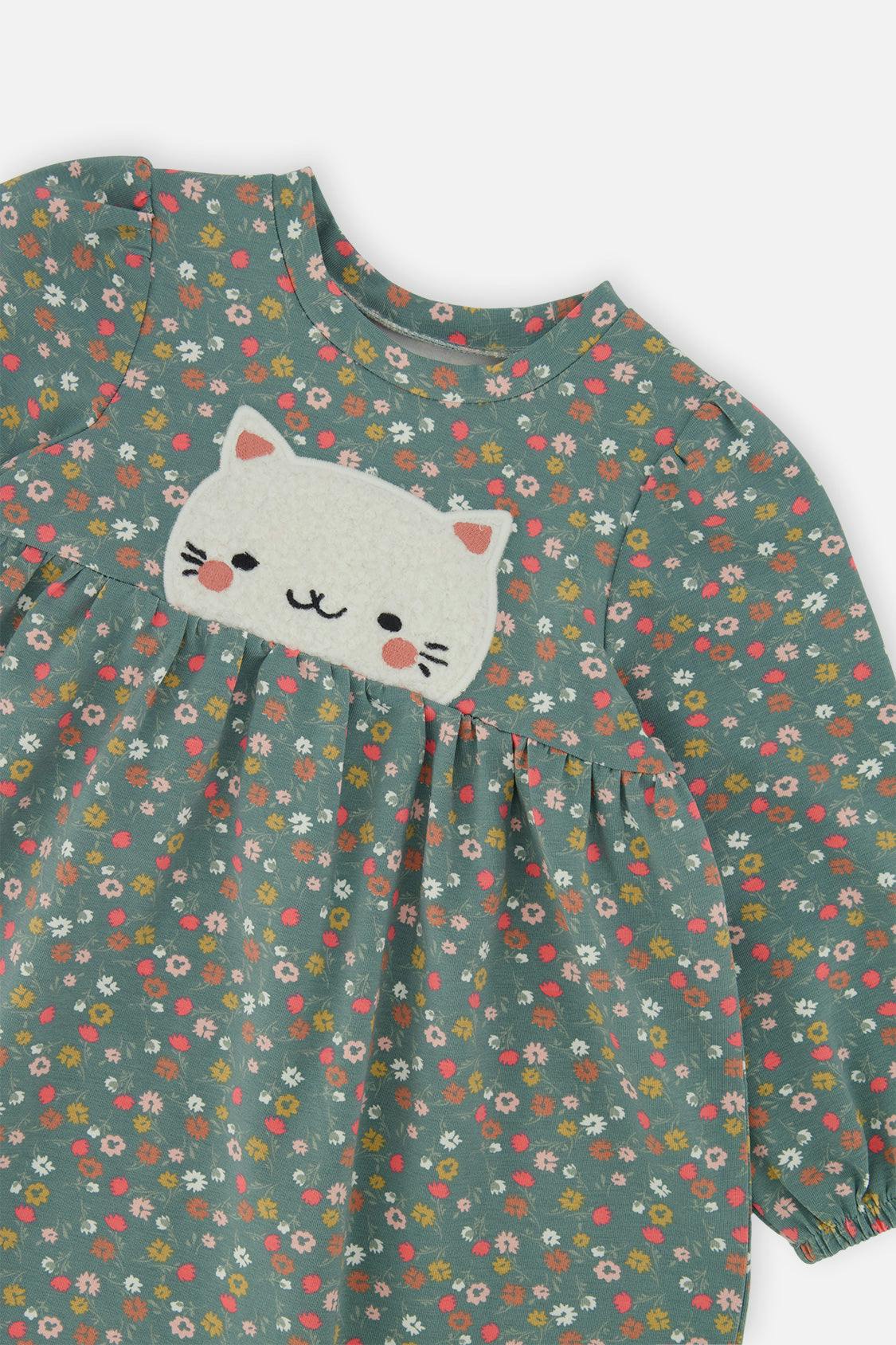 Baby Organic Cotton Printed Dress Green Floral Print