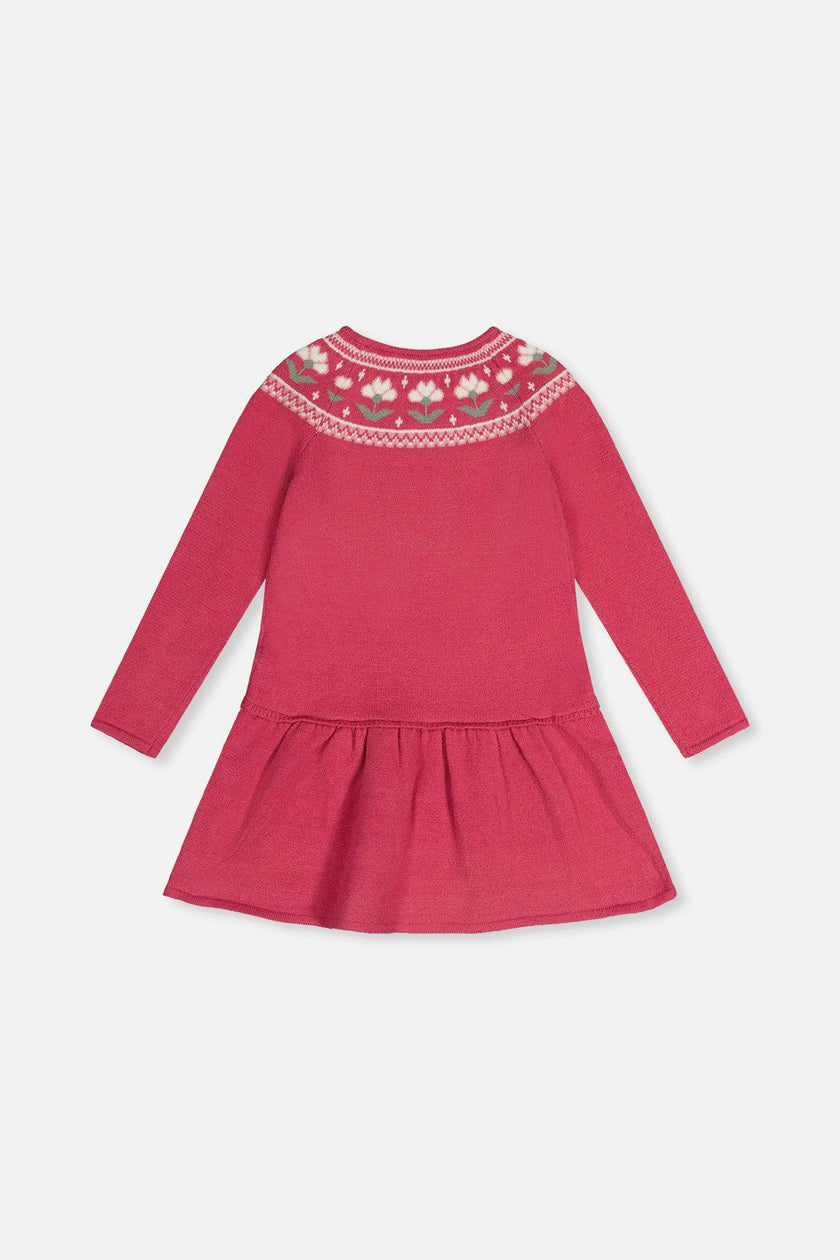 Knitted Dress With Flower Jacquard Raspberry Pink