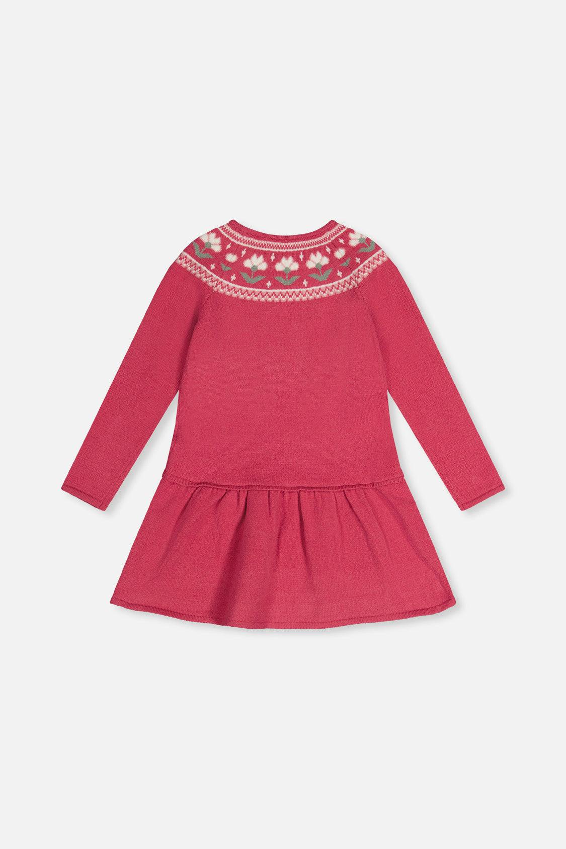 Knitted Dress With Flower Jacquard Raspberry Pink