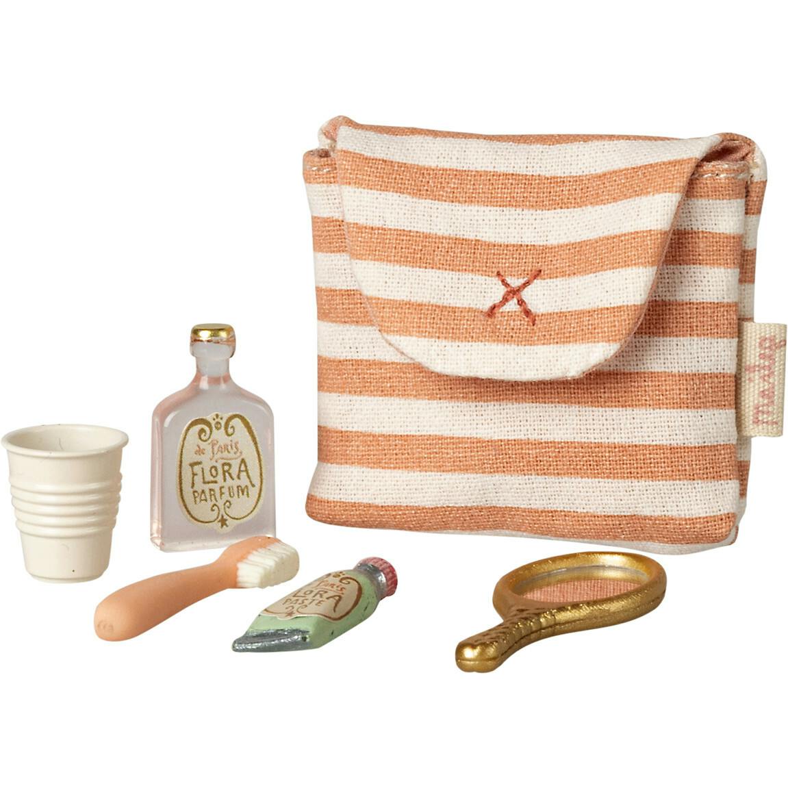 Tooth brush set in bag, Mouse - Coral stripe
