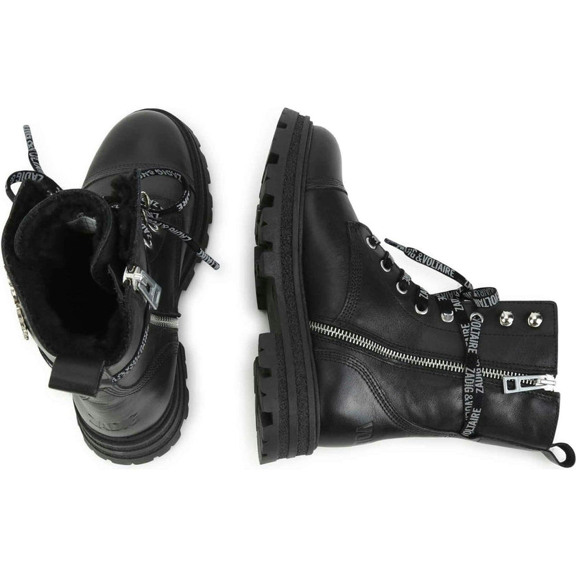 ZADIG & VOLTAIRE Logo-Print Laces Leather Combat Boots
