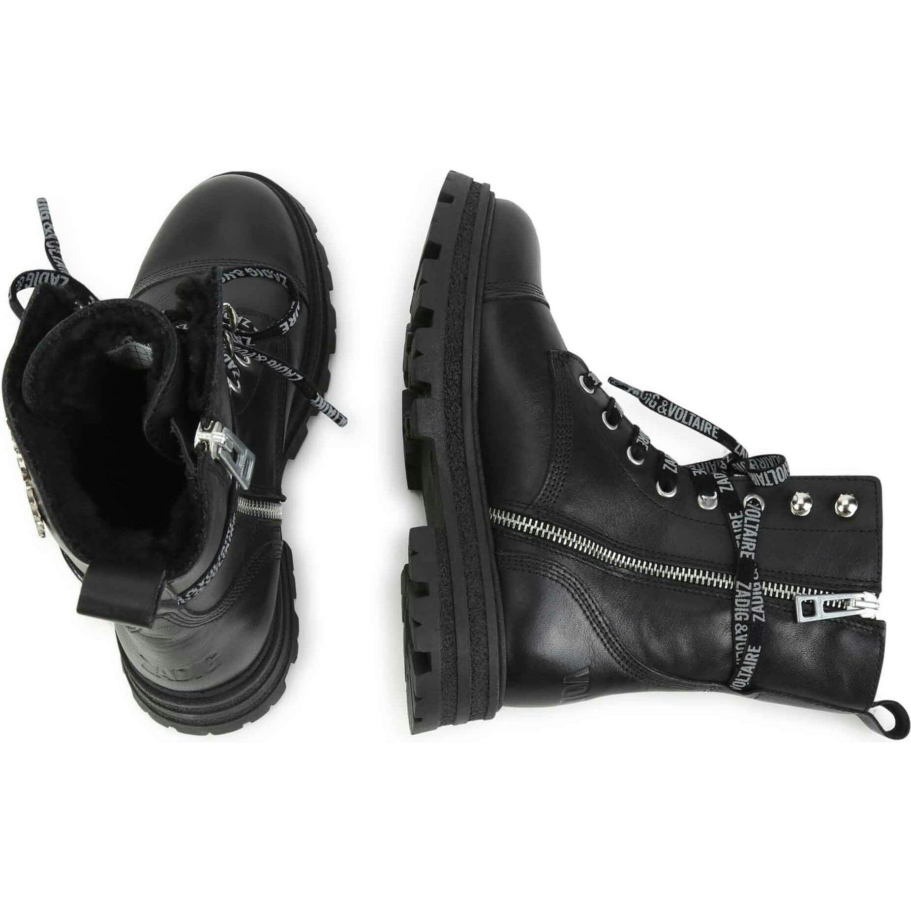 ZADIG & VOLTAIRE Logo-Print Laces Leather Combat Boots