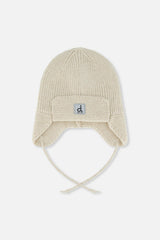 Baby Winter Knit Hat With Ear Flaps And Strings Beige