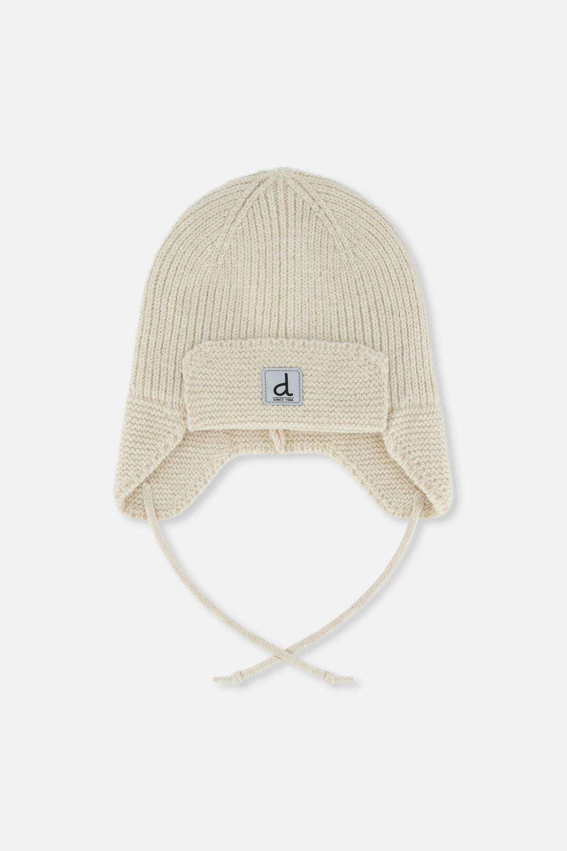 Baby Winter Knit Hat With Ear Flaps And Strings Beige