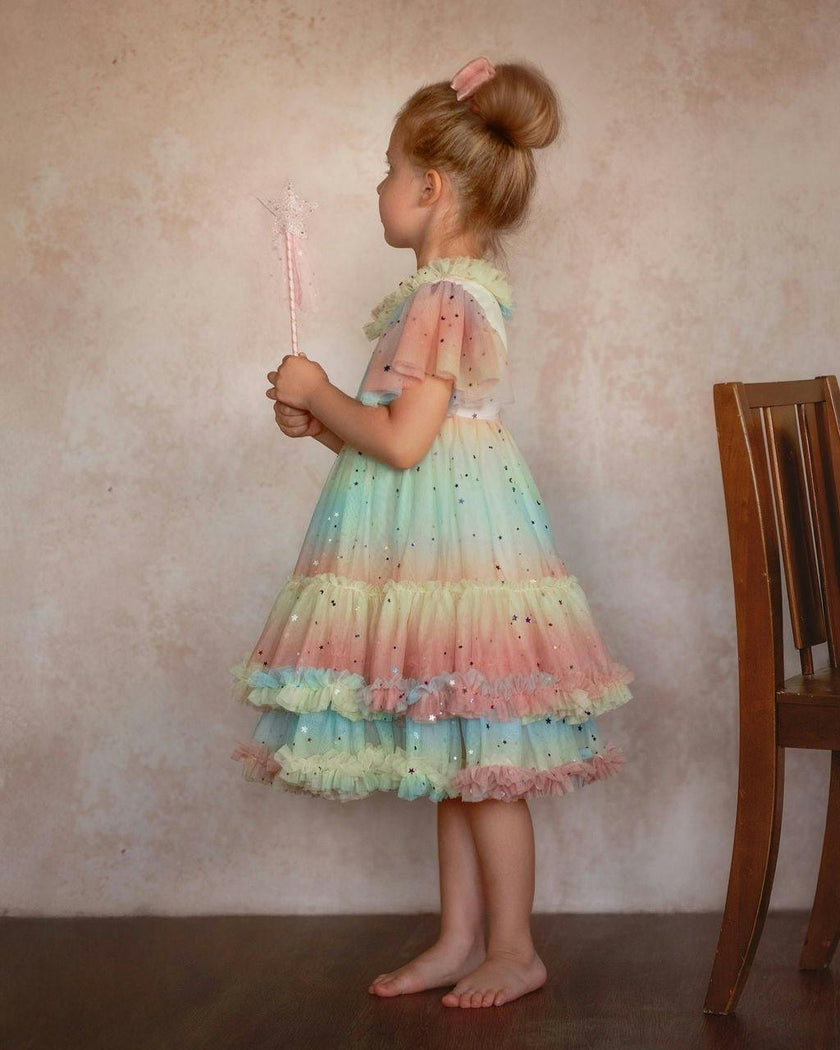 Pastel Stardust Layered Tulle Birthday Dress for Girls