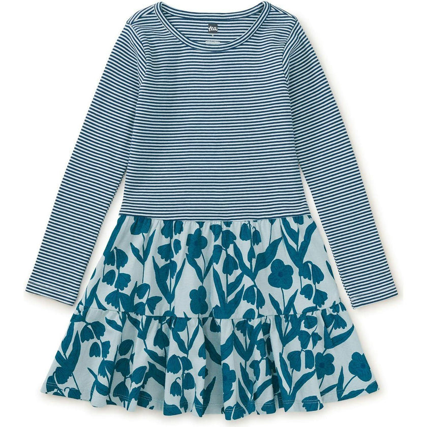 Mix Print Long Sleeve Tiered Twirl Skirt Dress, Multi