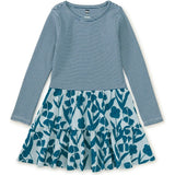 Mix Print Long Sleeve Tiered Twirl Skirt Dress, Multi