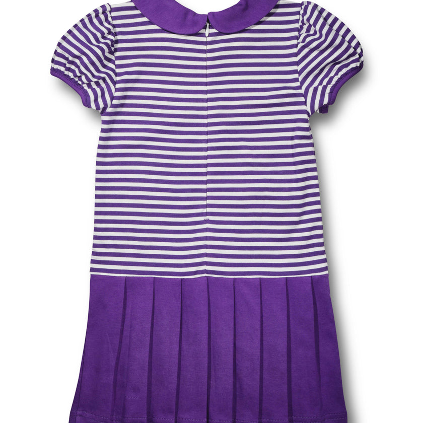 Stripe Knit Pleated Dress With Flowers