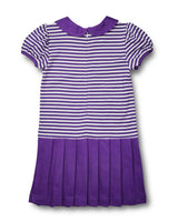 Stripe Knit Pleated Dress With Flowers