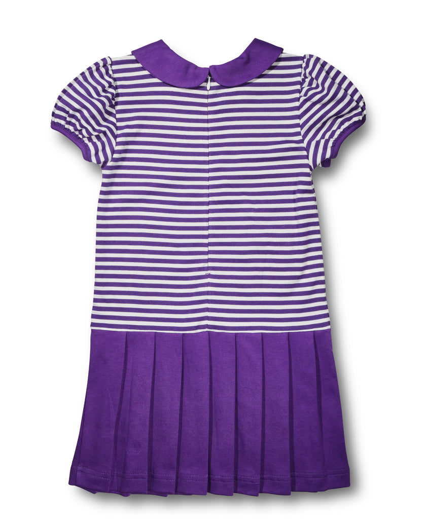 Stripe Knit Pleated Dress With Flowers