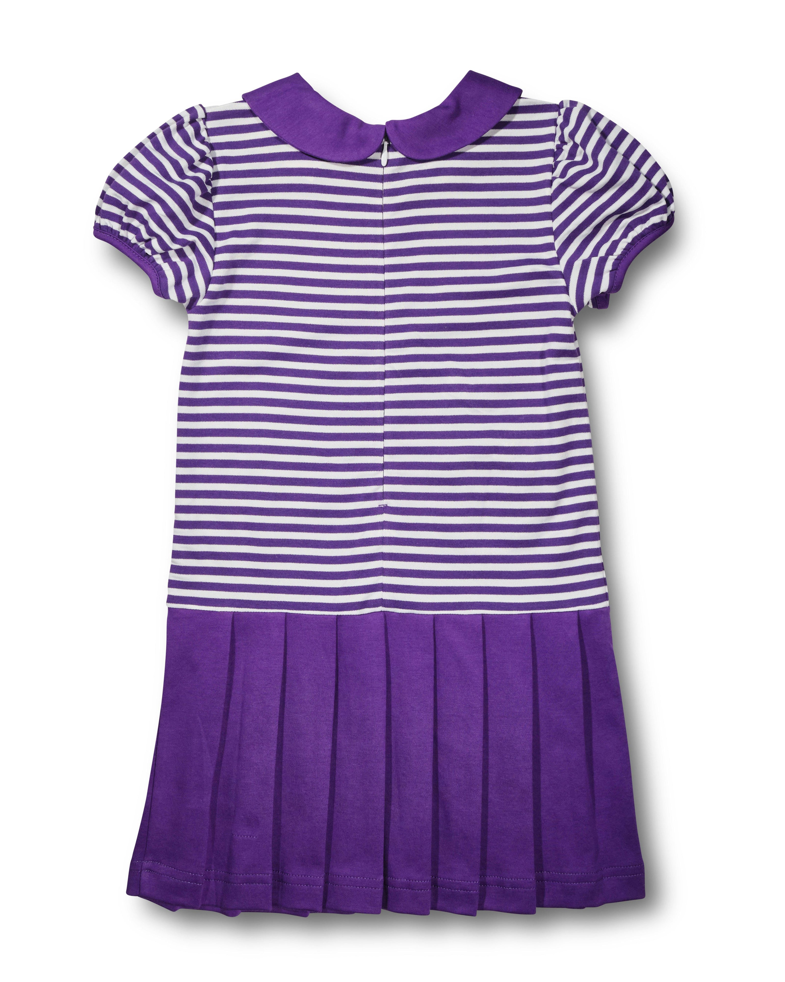 Stripe Knit Pleated Dress With Flowers