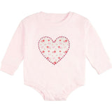 Dainty Rose Pearl Heart Patch Long Sleeve Romper