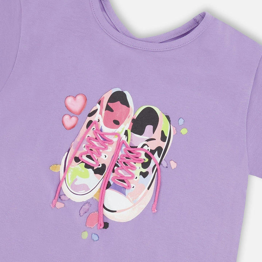 Organic Cotton Jersey T-Shirt Mauve With Sneakers