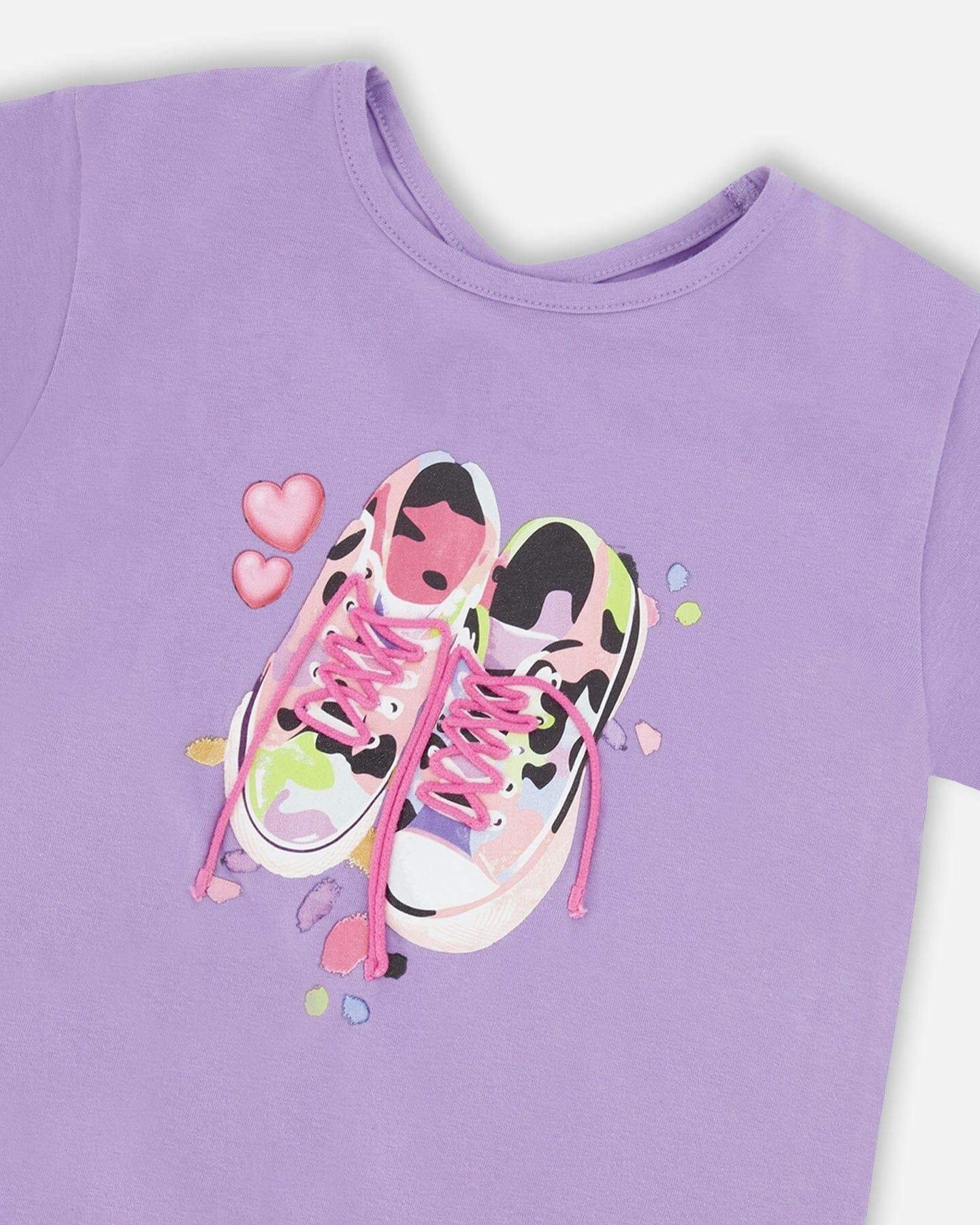 Organic Cotton Jersey T-Shirt Mauve With Sneakers