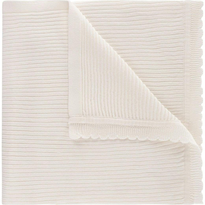 Scallop Trimmed Rib Knit Blanket Ivory