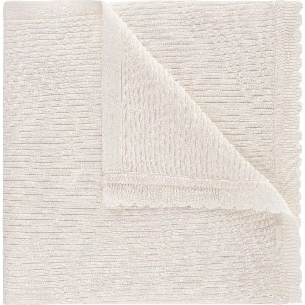 Scallop Trimmed Rib Knit Blanket Ivory