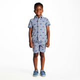 Boys Short Sleeve Cabana Set | Navy Stripe Shark
