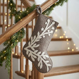 Hand Felted Wool Christmas Stocking, Stars and Branch Gray