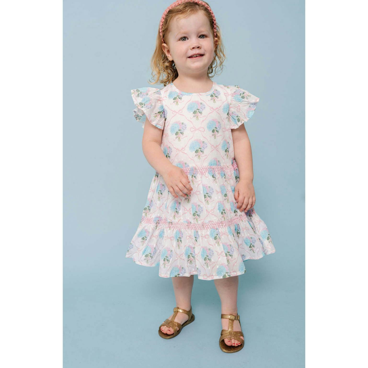Hydrangeas with Bows Girls Twirl Dress