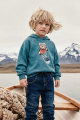 Hoodie With Screenprint Pale Turquoise