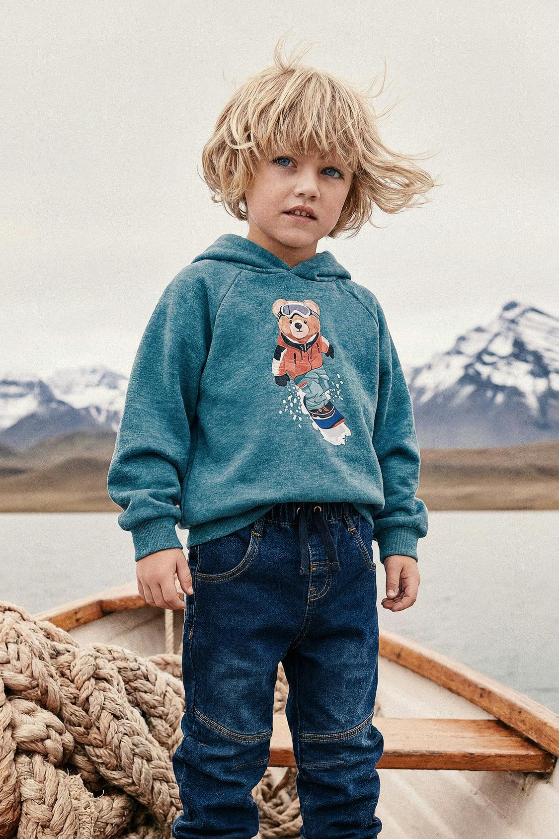 Hoodie With Screenprint Pale Turquoise