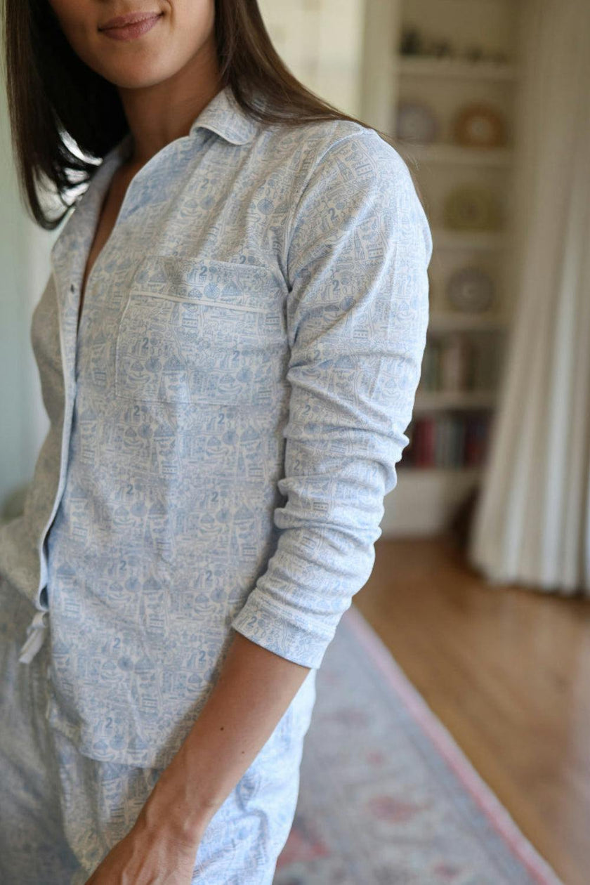 Chicago Women's Button Front Long Pajama Set
