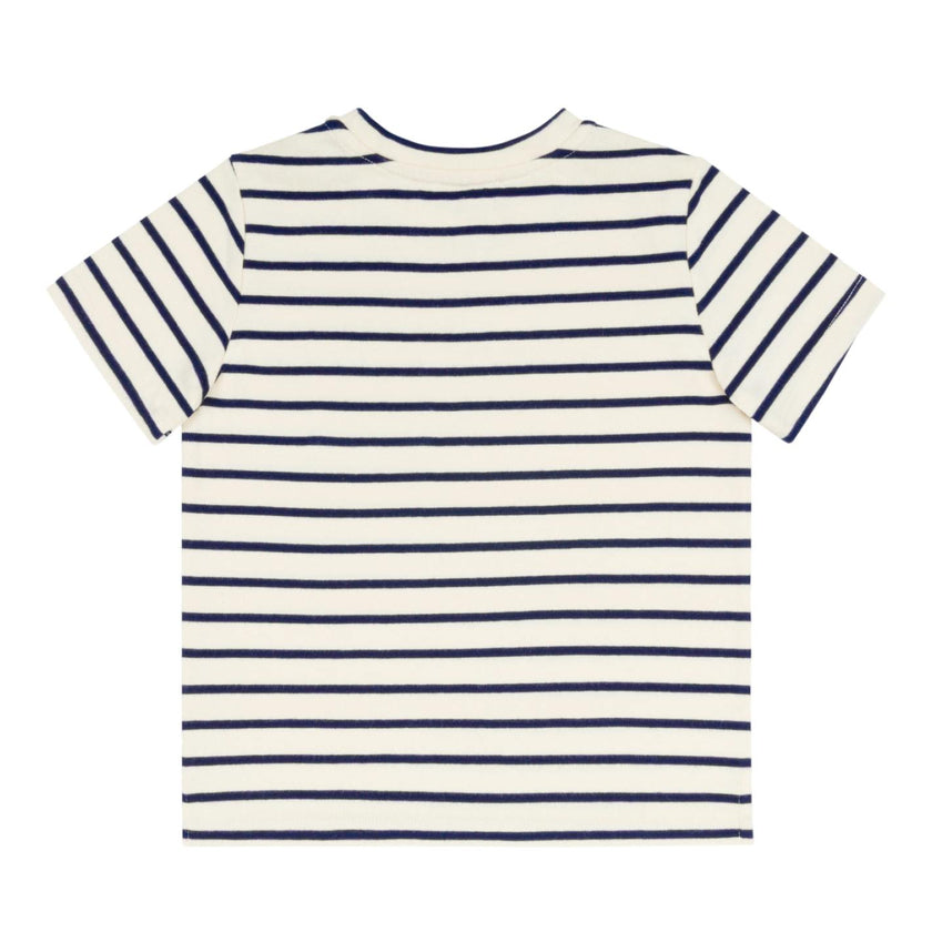 unisex cream and navy stripe boatneck tee