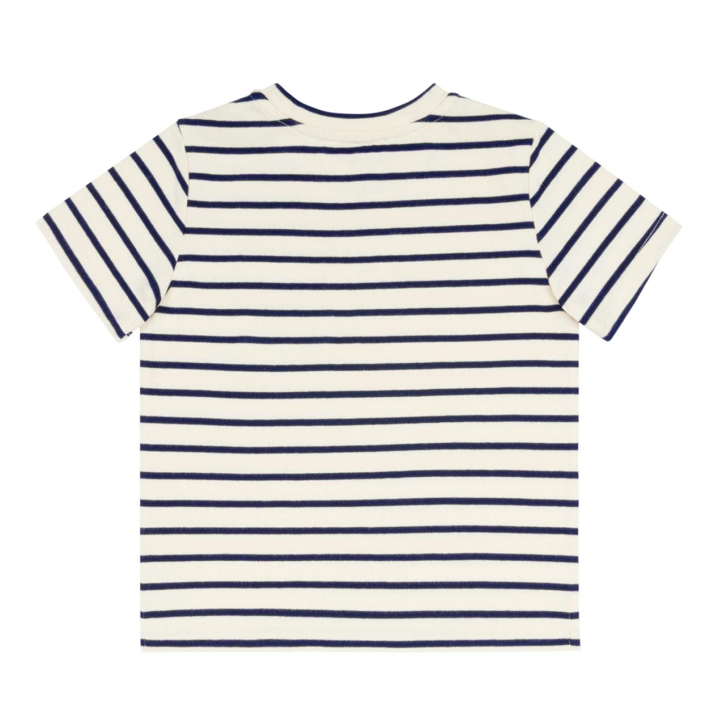 unisex cream and navy stripe boatneck tee