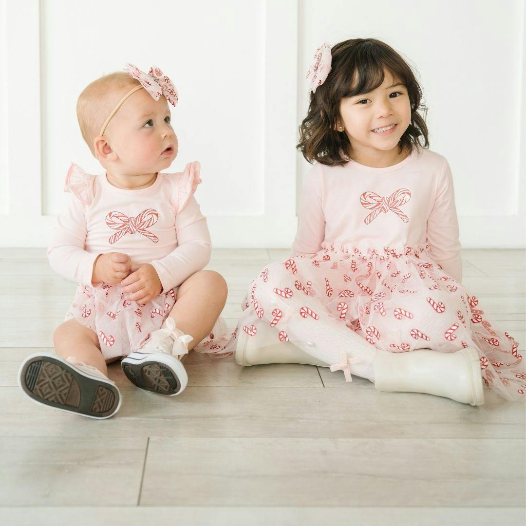 Candy Cane Confetti Christmas Long Sleeve Tutu Dress