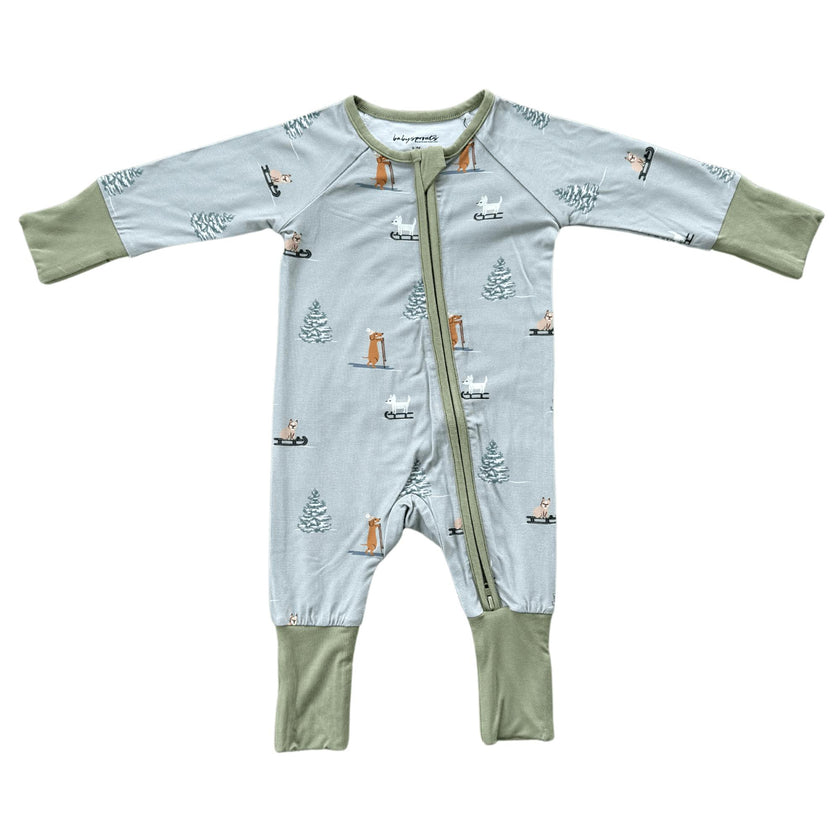 Baby Boy Long Sleeve Zip Romper in Sled Dogs