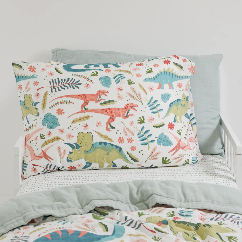 Cotton Muslin Pillowcase 2 Pack - Boho Dino