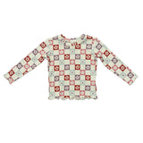 Girls Lettuce Hem Tee in Wavy Daisy Checkered