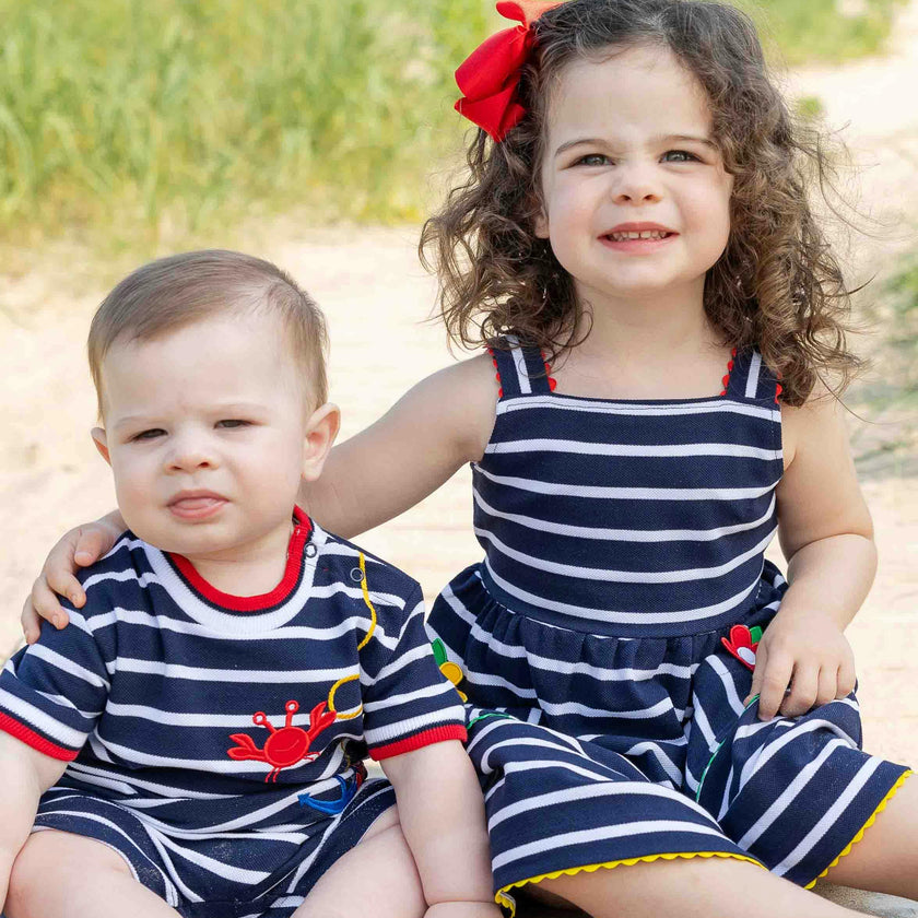 Stripe Knit Dress With Ric Rac And Flowers