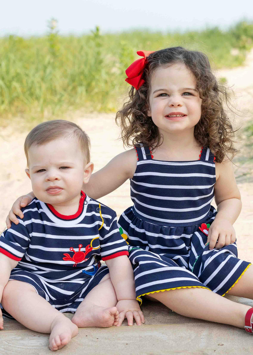 Stripe Knit Dress With Ric Rac And Flowers