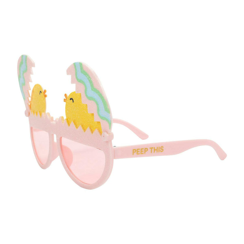 Packed Party Peek-a-Boo Chick Novelty Glasses - Pink Frames with Glitter Chick and Pastel Egg Details, Pink Lenses, and Peep This Gold Text, 5.9x3.5 Inch